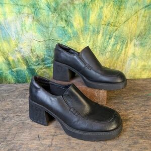 Black Women's Chunky Heel Loafers